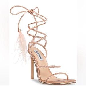 Steve Madden Nude Strappy Heels with Feather Detail